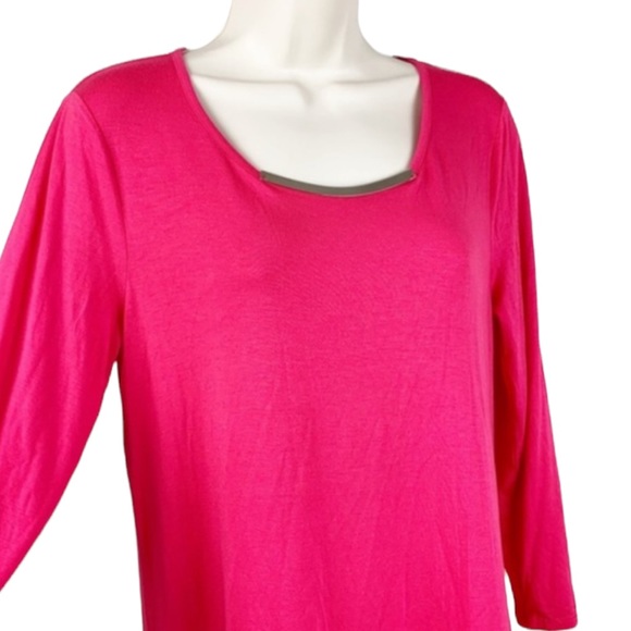 Cable & Gauge Embellished Neckline 3/4 Sleeve Azalea Pink Layered Mesh Hem Tunic - Picture 4 of 9